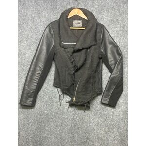 Blank NYC Moto Jacket Womens Large Black Mixed Media Knit Faux Leather Edgy